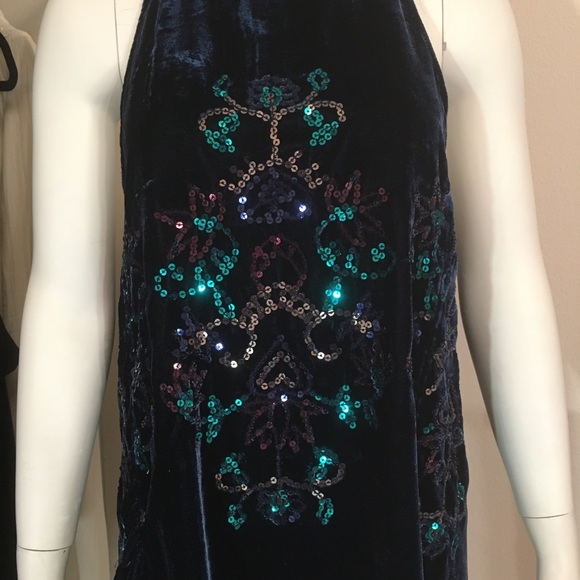 Free People Navy Velvet & Sequin Dress ALine Swing - Picture 5 of 9